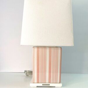 Ralph Lauren Squared Table Lamp, Pink & White Vertical Woven Stripes Hom…